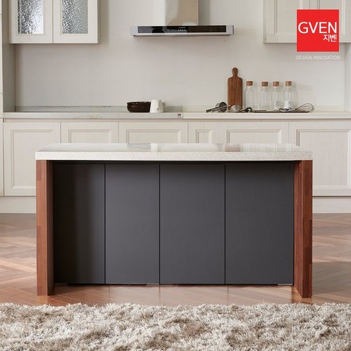 GVEN 지벤 라이나 H형 인조대리석 1600 아일랜드 식탁, 바이컬화이트:오크화이트