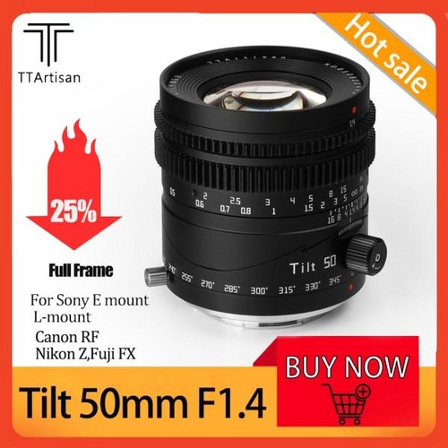 DSLR 카메라 렌즈 TTArtisan틸트 50mm f14 풀 프레임 MF 포트레이트 소니 A7S A7R 파나소닉 S1 시그마 FP 미러리스 와 호환 가능, 소니 E마운트 FE