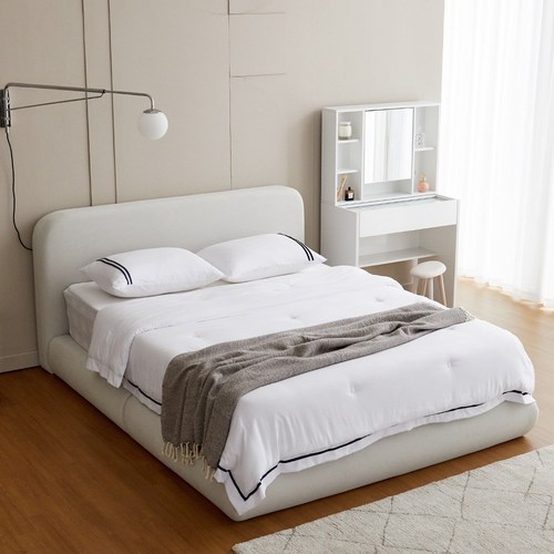 베스트리빙 무드 아쿠아텍스 페브릭 평상형 호텔침대 Q/K침대+7존필로우탑매트리스/방문설치/ 신혼가구/나혼산/편한침대, 네이비체크(7존유로탑독립스프링매트리스), K(킹사이즈)