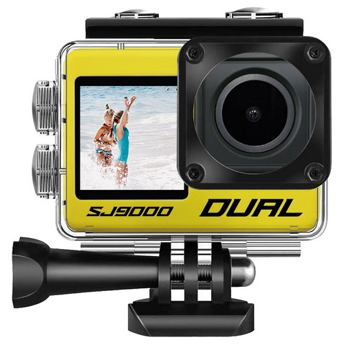 에이스원 SJ9000 DUAL 자전거 오토바이 블랙박스 액션캠 듀얼스크린 소형 방수카메라, 엘로우