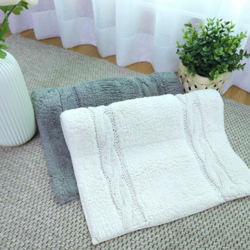 [라온패브릭] 프리미엄 빨아쓰는 욕실 발매트 트위블 코튼 면100% 러그, 크림화이트(40*60)