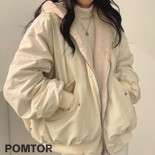 POMTOR 여성 루즈핏 캐주얼 데일리 겨울 숏패딩