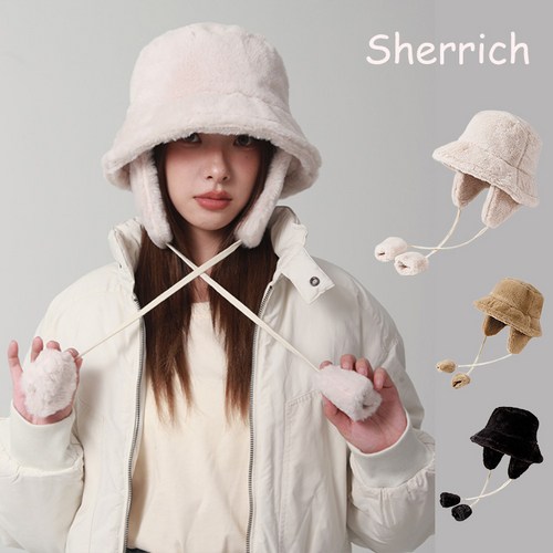 Sherrich 겨울 벙거지모자 따뜻한 털 귀도리 모자 겨울 방한 버킷햇
