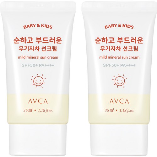 아브카 베이비 앤 키즈 저자극 무기자차 선크림 SPF50+ PA++++, 35ml, 2개