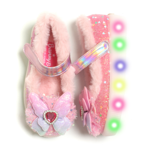 FROMBEBE 여아용 페이 무지개 나비 LED 털 겨울 ******온