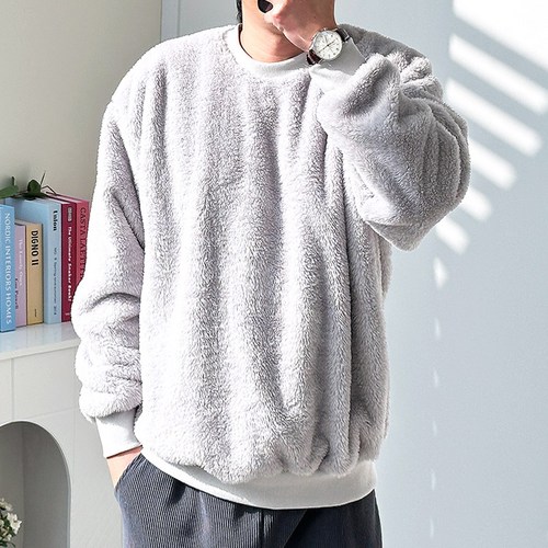 핏콕 남성용 겨울 양털 보아털 기본 맨투맨 빅사이즈