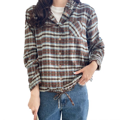 [루시다]멜리2 체크 스트링 후드 셔츠