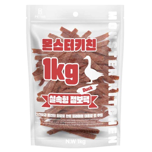 몬스터키친 실속형 점보팩 대용량 강아지간식 1kg 오리고기 수제 간식, 1개, 오리 슬라이스