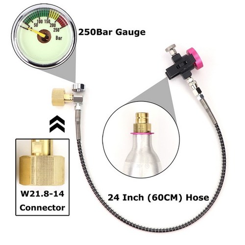 소다 퀵 커넥트 Co2 실린더 테라 듀오 아트 핑크 탱크 리필 어댑터 충전 스테이션 W21.8-14 G3/4 CGA320 커넥터, [04] W21.8-(250Bar)