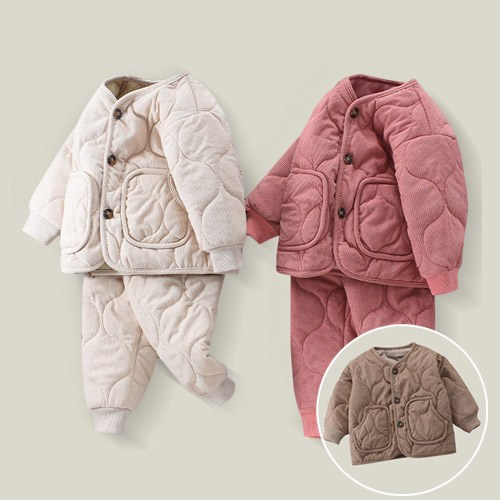 [KC인증 당일출고]베스더스 유아동 키즈 여아 남아 골덴 깔깔이 상하세트 누빔 경량 패딩 김장룩 등원룩 겨울 외출복 캠핑룩