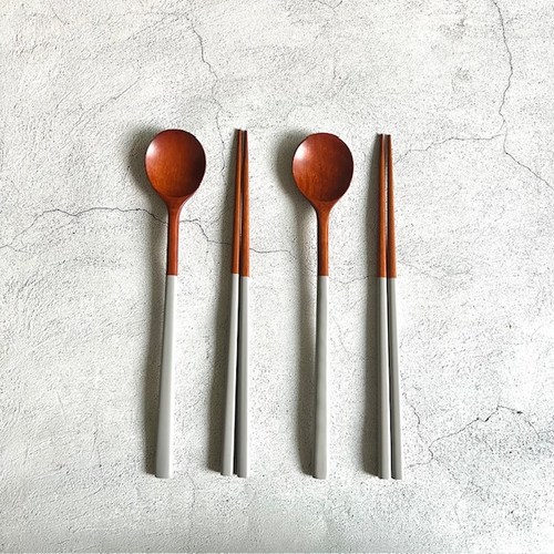 [2개 묶음] 로얄 우드 수저세트 옻칠 원형 나무 숟가락 젓가락, 1개, 수저세트 2개, 그레이