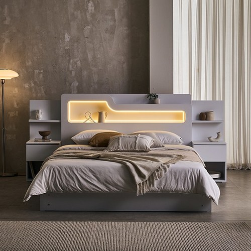 ******스토아 웨딩데이 LED 수납 침대+독립 유로탑 70T 세트 SSQK, 화이트