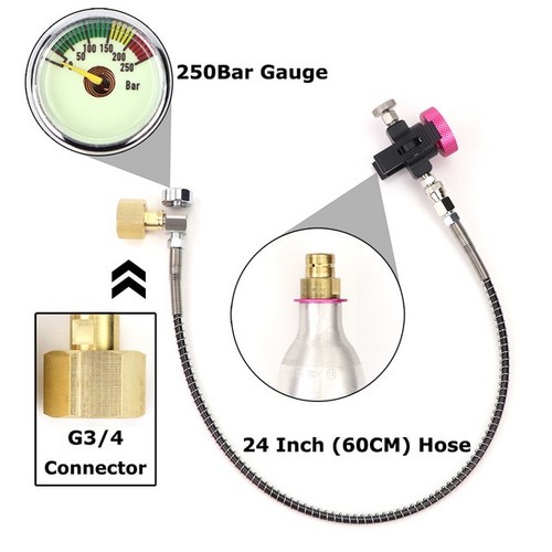 소다 퀵 커넥트 Co2 실린더 테라 듀오 아트 핑크 탱크 리필 어댑터 충전 스테이션 W21.8-14 G3/4 CGA320 커넥터, [05] G3-4-(250Bar)