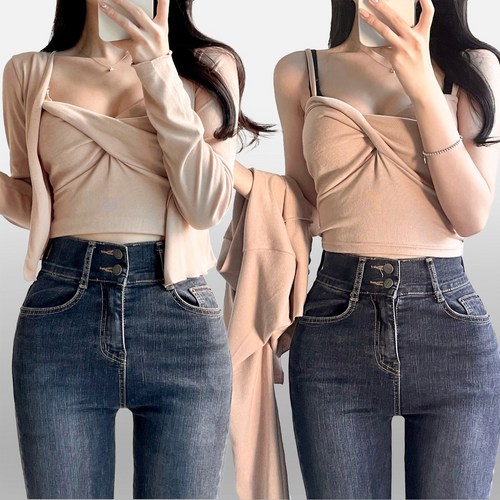 스트릿제이 슬리브리스 민소매 나시 카디건 세트 가디건 셋트