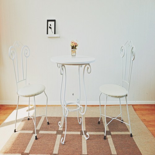 인퍼니처 [러브테이블+의자 세트] 2인용 티테이블 부부테이블 베란다테이블 원형테이블 카페테이블 셋트 거실테이블, 기획C-백분체 화이트