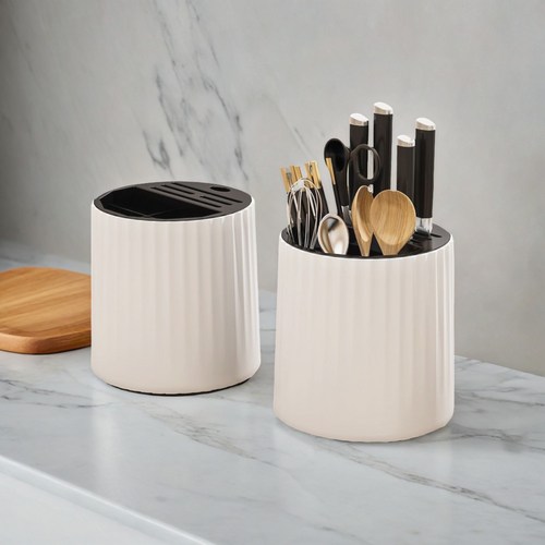 원스트리 주방 싱크대 모던 회전 칼꽂이, 1개, 화이트