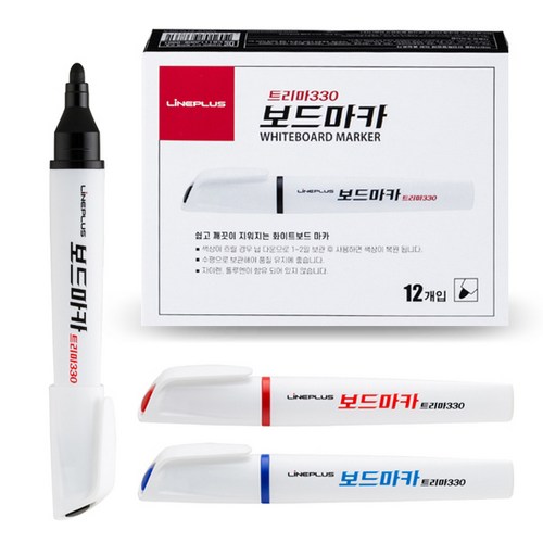 라인플러스 트리마 보드마카 330 흑색 청색 적색 12개입, 청색 12개