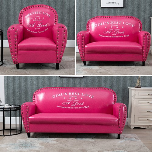 거실 가죽 소파 가죽 3인 소파 카페 휴게실 미용실 대기용 가죽 소파 대기용 쇼파, 핑크