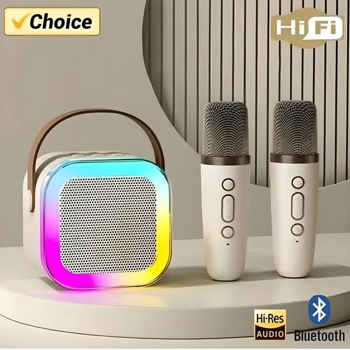 듀얼 마이크 블루투스 스피커 USB TF카드 인식 마이크 2 스피커 1 LED라이트 기능 어린이 선물