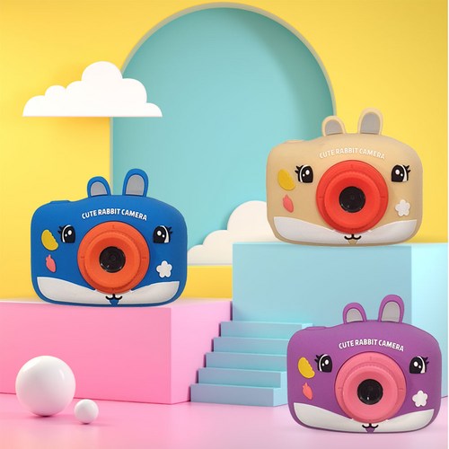 염소품 키즈 래빗 카메라 어린이 4800만화소 8배줌 나들이 선물, SD카드 + 베이지 (카메라+실리콘커버)