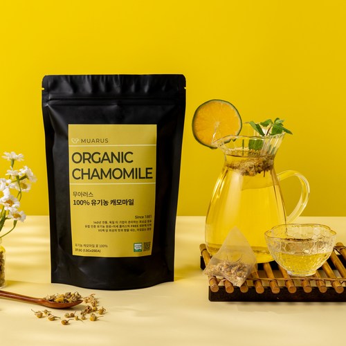독일 티 전문 기업이 생산 관리한 무아러스 100% 유기농 카모마일 생분해 티백, 1개, 50개입, 75g