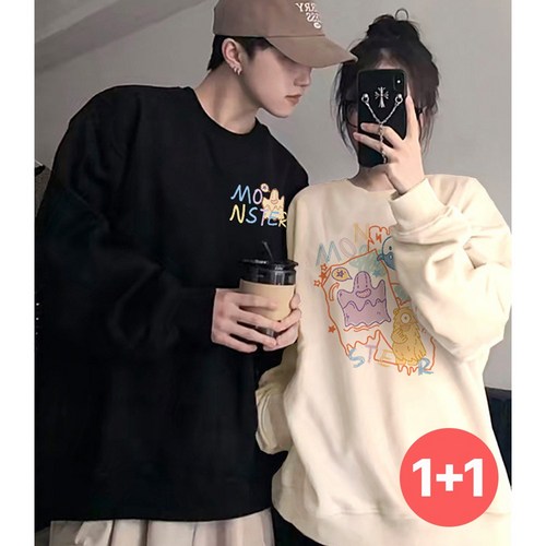 티니플럼모드 몬스터 남녀공용 커플 맨투맨 티셔츠 2p