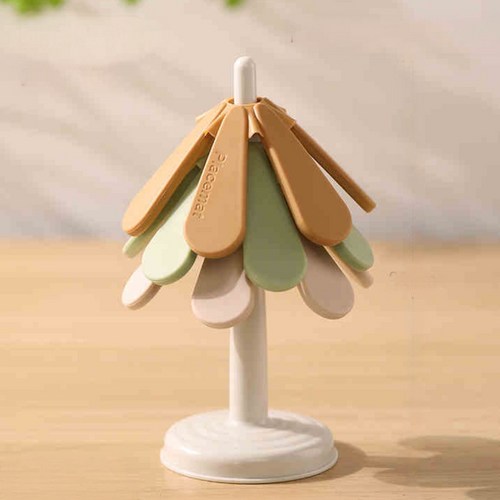 시유타임 실리콘 트리 냄비받침 스탠딩 받침대 선물, 1개, A 베이지트리