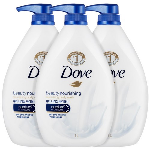 도브 뷰티 너리싱 바디워시, 1000ml, 3개