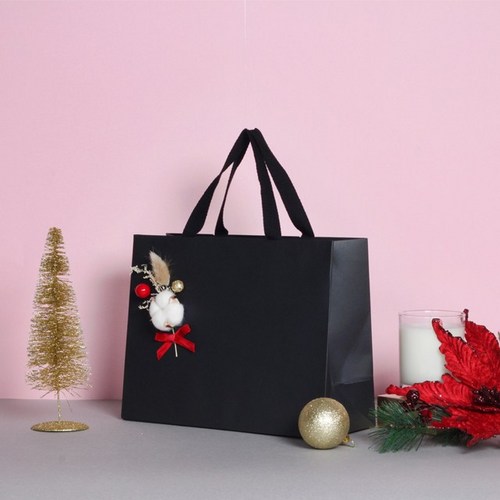 블랙 화이트쇼핑백(소 중 대 특대) 목화꽃, 블랙쇼핑백(중), 1매