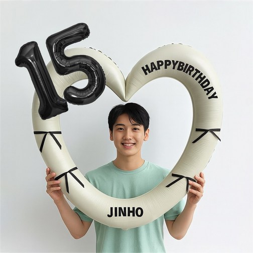 해피제이니 블랙 숫자 하트프레임 풍선 생일파티용품세트프리레터링 시트지 포함 포토존, 1세트, 15 크림