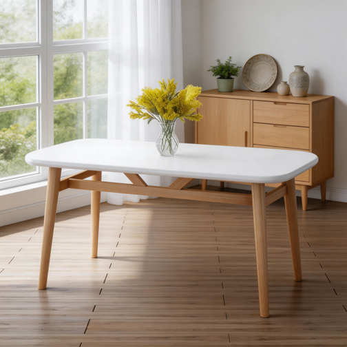 NEDYOU 홈컴 식탁  4~6인용 원목 식탁 가정용 거실 테이블 우드 다용도 사각 테이블 DK-05