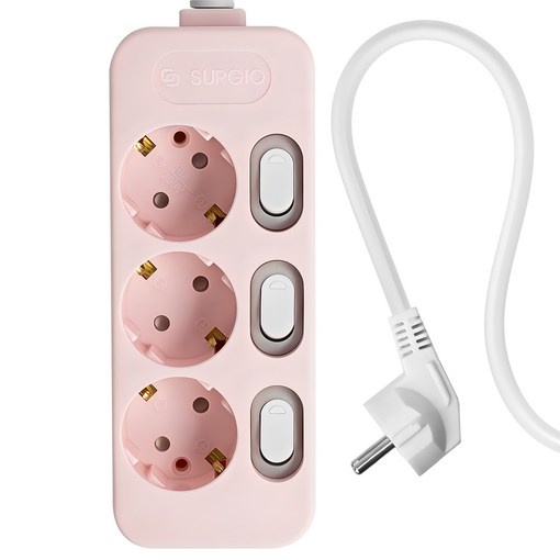 써지오 컬러 개별 멀티탭 전선형 3구 DH2039RT, 1m, 소프트핑크, 1개
