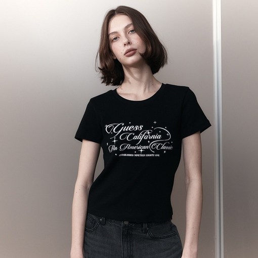 게스 여성용 블러프린트 쟈가드 반팔 티셔츠 OP2K5406BLKM