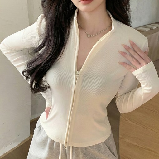 arua 여성용 스탠드카라 슬림핏 투웨이 집업 가디건