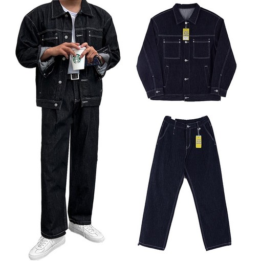 센스댓 남성 남자 논페이드 데님 셋업 자켓팬츠 세트 이염없는 생지데님