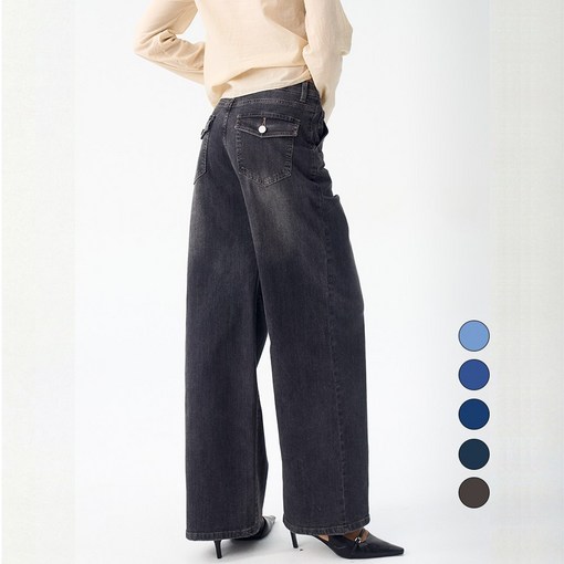 엘블로썸 여성 숏,기본,롱 스판 와이드 히든밴드 백포켓 청바지