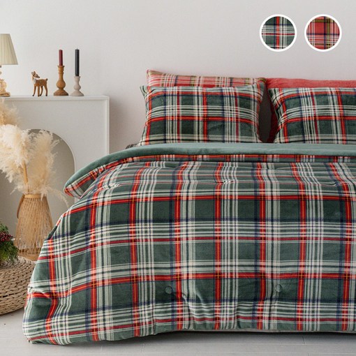 수젠하우스 밀키 체크 밀크 극세사 부드러운 이불 패드 베개커버 침구 세트 2color