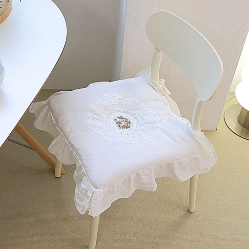 오라이프샵 플라워 레이스 식탁의자방석 방석쿠션, 화이트 6개