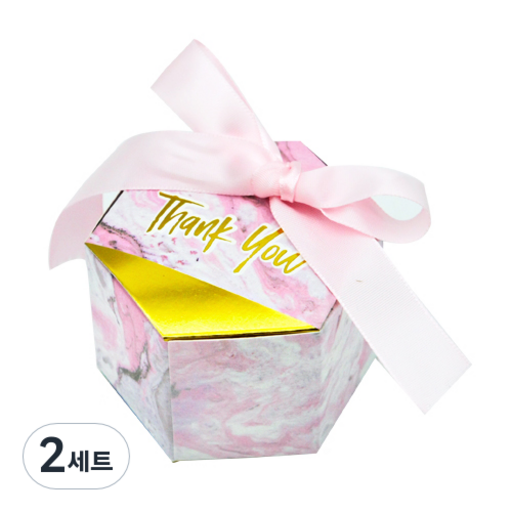 도나앤데코 땡큐 금박 육각 핑크마블 상자 10p + 리본 연핑크 10p