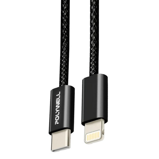POLYWELL 寶利威爾 Type-C To Lightning PD編織快充線 3A PW15-W45-M934, 2m, 黑色, 1條