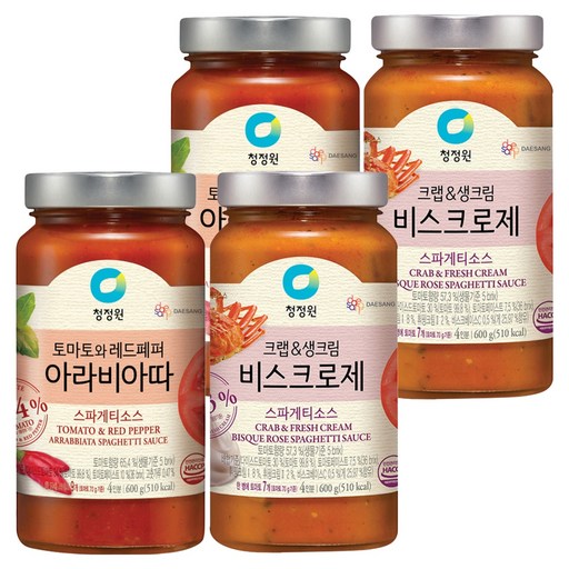 청정원 스파게티소스 크랩 앤 생크림 비스크로제 600g 2p + 아라비아따 600g 2p