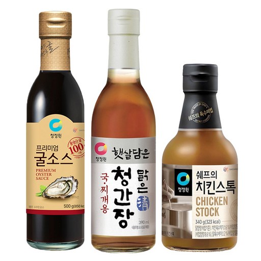 청정원 프리미엄 굴소스 500g + 쉐프의 치킨스톡 340g + 햇살담은맑은청간장 국찌개용 390ml