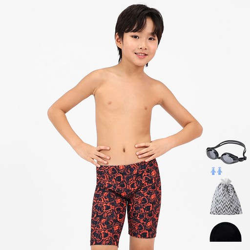 아쿠아티카 남아 실내 수영복 일반용 수경 귀마개 스판수모 비닐백 세트 AQA205