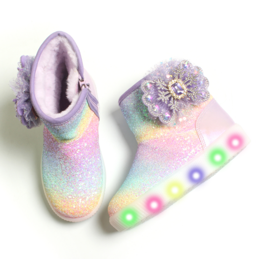 FROMBEBE 여아용 로아 무지개 눈꽃 LED 털 부츠