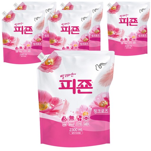 피죤 레귤러 섬유유연제 핑크로즈 리필, 2.3L, 6개