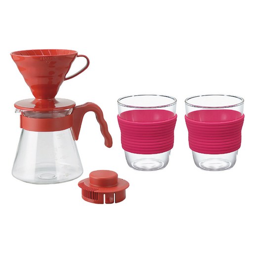 하리오 커피 서버 세트 VCSD-02R + HDM-M-PC 핑크 핸드머그 330ml x 2p
