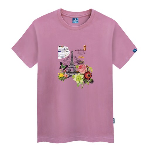 진마니아 나비와 에펠탑 라운드 남녀공용 빅사이즈 반팔티 TS-419