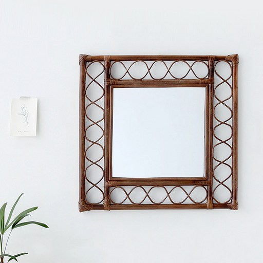 마켓비 KONDI 라탄 사각 벽거울 60 x 60 cm