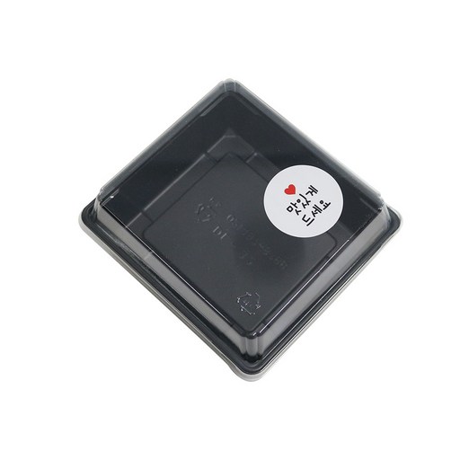 정사각 흑색 반찬용기 500p + 화이트원형 맛있게드세요 스티커