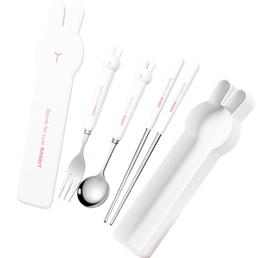 유아용 아기자기 귀여운토끼 스푼 + 포크 + 젓가락 + 케이스 세트 MP254